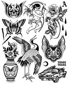 some tattoos that are black and white