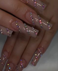 Nails Design With Rhinestones, Her Nails, Dope Nail Designs, Long Acrylic Nails Coffin, Gem Nails, Pink Acrylic Nails