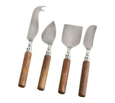 four different types of kitchen knives with wooden handles