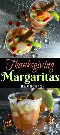 thanksgiving margaritas with apples and cinnamon on the rim