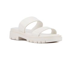 With a double-band upper and lug sole, the Tempting sandal makes a timeless style statement. Its slide silhouette ensures ease of wear whenever temperatures rise. Polyurethane upper, Slip on for easy entry,1\ platform height,2\ block height, Open square toe, Polyester lined footbed, TPR lugged outsole | Women's Olivia Miller Tempting Platform Sandals in White Size 8 White Platform Sandals, Olivia Miller, White Platform, Lug Sole, Platform Sandals, Women's Shoes Sandals, Gender Female, Timeless Fashion, Womens Sandals