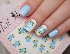 Light blue roses nail water decals/ Nail art stickers/ Nail Coffin Nails For Summer, Basic Nail Art, Vacation Nail Designs, Nail Stickers Designs, Basic Nail, Acrylic Coffin Nails, Nails For Summer, Nail Water Decals, Light Blue Roses