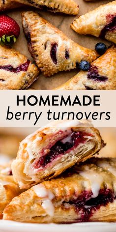 homemade berry turnovers are stacked on top of each other