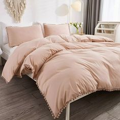 Pom Pom Fringe Duvet Cover Full Size (79X90 Inch), 3 Pieces.   "This pin contains affiliate links, which means I may earn a commission at no cost to you extra for you". 
 #affiliate #advertising"