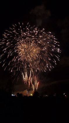 fireworks are lit up in the night sky