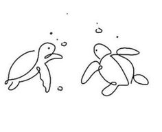 two turtles swimming in the water with bubbles