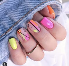 Bright Summer Nails Designs, Checkered Nails, Neon Nail Art, Summer Gel Nails, Stylish Nails Designs, Bright Nails, Trendy Nail Art, Short Acrylic Nails Designs, Festival Nails