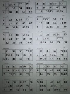 the numbers are arranged in rows on top of a sheet of paper with black and white numbers