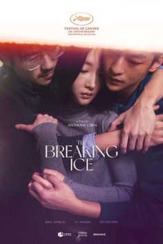 the breaking ice movie poster with two people hugging each other and one man holding his arm around