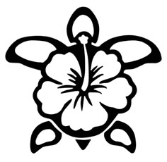 a black and white image of a flower with leaves on it's petals, in the shape of a turtle