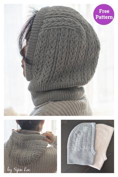 a woman wearing a knitted hat and scarf with the text, free knitting pattern