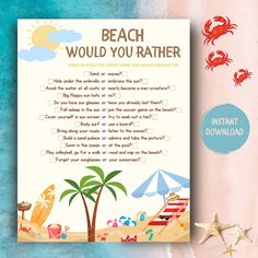 the beach would you rather have to do this? printable worksheet for kids