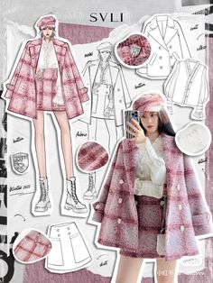 a paper doll wearing a pink coat and hat