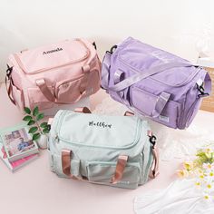 Our travel bag is the perfect companion for your next adventure. Personalize it with your name embroidered on the front for a touch of uniqueness. Whether it's a weekend getaway or a gym session, this personalized duffle bag is a versatile and stylish choice. ✤ Travel Bag Color: Available in: Pink, Green, Purple, Black, Blue, Gray, Green Pink, Gray Pink. Please note that due to the many variations in monitors and browsers, actual colors may vary. ✤ Spacious Size: 19.3 × 11 × 11 inches ✤ Multiple Pockets: Organize your items efficiently with the bag's multiple pockets, ensuring easy access to your essentials. ✤ Durable Materials: Polyester The bag is designed with waterproofing on the exterior to keep your belongings safe and dry. ✤ Suitcase Attachment: Designed with a feature that allows y Weekender Bags, Jupiter Fl, Travel Bags For Women, Personalized Embroidery, Travel Duffel, Duffel Bag Travel, Duffel Bags, A Gym, Weekend Getaway