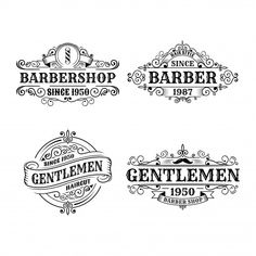 four different logos for barbershop, one with an old fashioned design and the other with