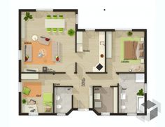 an apartment floor plan with two bedroom and one living room in the top right corner