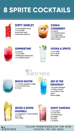 Sprite Cocktails Mixed Drinks With Sprite, Sprite Mixed Drinks, Sprite Cocktails, Drinks With Sprite, Vodka Sprite, Cocktail Sauce Recipe, Fun Drinks Alcohol