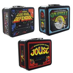 PRICES MAY VARY. INCLUDE 3 ITEMS: Gauntlet, Joust, and Defender FUN AND FUNCTIONAL: Relive the glory days of video games with these Midway Classic Arcade Tin Lunch Boxes! CREATIVE DESIGN: Metal lunch box features vintage cabinet art from the classic games Gauntlet, Joust, and Defender! OFFICIALLY LICENSED: Officially licensed Midway Classic Arcade collectibles. PERFECT GIFT: Sure to make a great gift for your favorite classic video game fan! Relive the glory days of video games with these Midway Cabinet Art, Tin Lunch Boxes, Mini Arcade, Lunch Box Set, Vintage Cabinet, Classic Video, Metal Lunch Box, Classic Video Games, Puzzle Shop