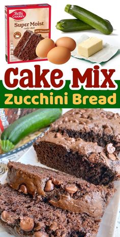 cake mix zucchini bread with chocolate chips on top and green peppers in the background