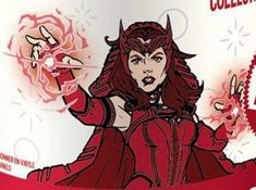 an image of a woman with horns on her head in a red dress and devil makeup