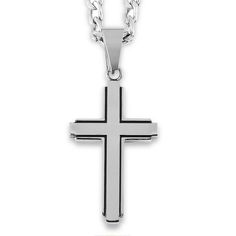 West Coast Jewelry Stainless Steel Black Inlay Cut-out Cross Pendant, Men's, Silver Cross Pendant Men, Layered Crosses, Coastal Jewelry, Stainless Steel Cross Pendant, Steel Cross, Jewelry Black, Men's Necklace, Onyx Ring, Stainless Steel Pendant