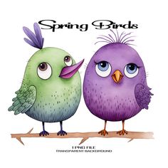 two birds sitting on top of a branch with the words spring back written above them