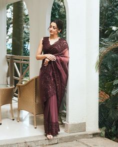 Wine Colour, Trisha Krishnan, Elevated Fashion, New Saree Blouse Designs, Lace Saree, Fancy Sarees Party Wear, Elegant Blouse Designs, Saree Trends