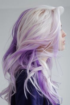 White Purple Hair, Long White Hair, Purple Highlights, Styles Ideas, Nail Idea, Men Hair