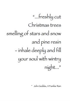 a quote that says, merry cut christmas trees smiling stars and snow and pine resin - inhale deeply and fill your soul with winter night