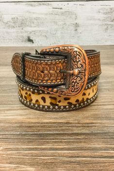 Rafter T Tooled Belt - Cheetah - The Glamorous Cowgirl Tooled Belt, Tack Sets, Tool Belt, Tooled Leather, Leather Tooling, The Middle, Cuff Bracelets, Belts, Buckle