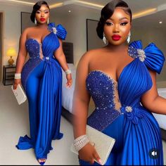 Luxury Royal Blue Elegant Gown, Glamorous Blue Gown With Sequins, Elegant Royal Blue Dress For Dress-up Occasions, Glamorous Luxury Royal Blue Dress, Luxury Royal Blue Sequined Evening Dress, Plus Size Wedding Guest Outfits, Party Dress Codes, Bride Reception Dresses, African Bridal Dress