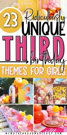 3rd Bithday Girl, Age Three Birthday Themes, Easy 3rd Birthday Party Ideas, Turning Three Birthday Parties, Fancy And Three Birthday, Three Year Old Bday Theme, Three Years Old Birthday Theme, 3 Yesr Old Girl Birthday Party, 3 Year Party Ideas