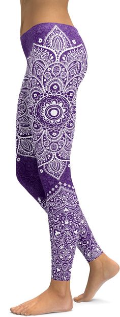 The color purple originates from a dye, that was made from mucus glands of a tropical sea snail. This snail is known as the murex but its Latin name was purpura, where the word purple is derived from. If you love the color purple then these Purple Mandala Leggings are a must have in your wardrobe. Mandala Leggings, Exercise Outfits, Pink Mandala, Black Mandala, Exercise Clothing, Clothes Wishlist, Fitness Outfits, Comfort Fashion, Lady Fashion