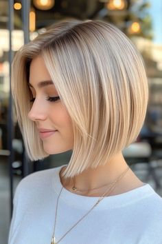 Coupe au carré Blonde Layered Hair, Short Layered Bob Haircuts, Inverted Bob Hairstyles, Blonde Bob Hairstyles, Medium Bob Hairstyles, Long Bob Haircuts, Blending Gray Hair