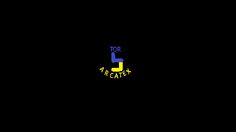 the logo for top 5 art catch, which is lit up in blue and yellow