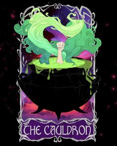 the cauldron poster is shown in purple and green