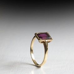 Solitaire Red Garnet Gold ring Garnet Gold Ring, Red Garnet Ring, Garnet And Gold, Gold Rings Jewelry, Silver Jewelry Design, Dainty Studs, Ring Emerald, Etsy Gold Ring, Band Engagement Ring