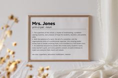 a framed poster with the definition of mrs jones