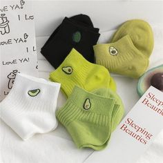 Material: Cotton" Colour: Tea, Black, White, Matcha, Light Green" One Size" FREE SHIPPING WORLDWIDE! Avocado Embroidery, Embroidery Socks, Avocado Socks, Cheap Socks, Trendy Socks, Summer Sock, Art Socks, Funny Socks, Cute Socks