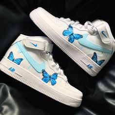 sneakers Funny Nicknames, Womp Womp, Custom Af1, Butterfly Shoes, Preppy Shoes, Custom Air Force 1, Cute Nike Shoes, Cute Nikes, Custom Sneakers