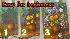 three pictures with flowers in them and the numbers on each one are numbered to show how many different paintings have been made