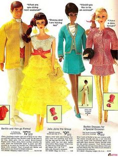 an advertisement for barbie dolls from the 1960s