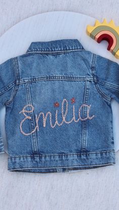 Custom Toddler Denim Jacket Hand Embroidered Baby Jacket - Etsy Customizable Blue Denim Jacket, Customizable Cute Denim Jacket, Cute Medium Wash Cotton Denim Jacket, Customizable Blue Denim Jacket With Long Sleeves, Cute Medium Wash Denim Jacket, Customizable Denim Jacket For Spring, Customizable Denim Jacket For Fall, Spring Customizable Denim Jacket, Cute Customizable Cotton Outerwear