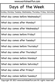 worksheet for the days of the week with pictures and words to help students understand what they are doing