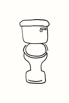 a black and white line drawing of a toilet with the lid up on it's side