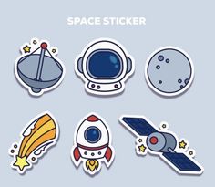 space stickers are shown in various shapes and sizes, including the rocket, spaceship, earth