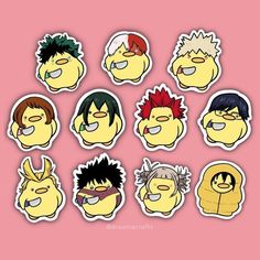 six stickers with different avatars on them, one has an angry face and the other