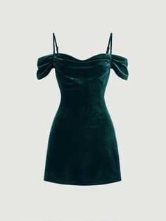 Dark Green Elegant Collar Short Sleeve Knitted Fabric Plain A Line Embellished Non-Stretch  Women Clothing Dark Green Hoco Dress, Green Hoco Dress, Hoco Dresses Green, Velvet Dress Short, Short Green Dress, Green Homecoming Dresses, Dark Green Dress, Winter Formal Dresses, Green Velvet Dress