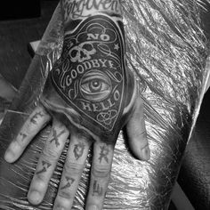 a person's hand with tattoos on it