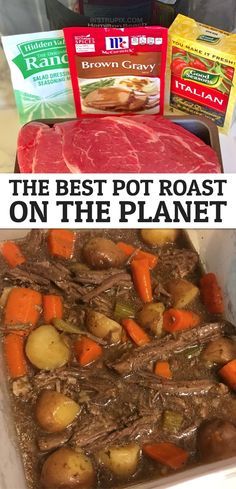 the best pot roast on the planet is made with potatoes, carrots and beef